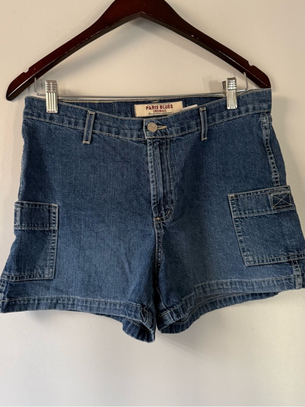 Paris Blues VINTAGE Cargo Denim SHORT Shorts Size 7 Low Rise 30" Waist Dark Wash